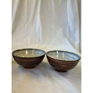 Handcrafted Ceramic Japanese Tea Bowls With Geometric Pattern & Glossy Finish -